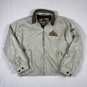RARE Vintage Six Flags Weatherproof Genuine Leather Jacket 2001‎ Men’s XL Tan